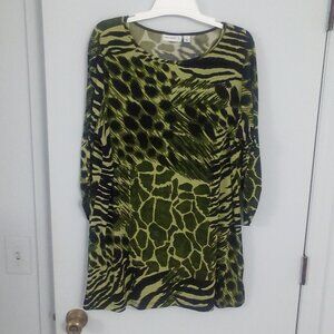 Susan Graver 1X Green and Black Animal Print Tunic
